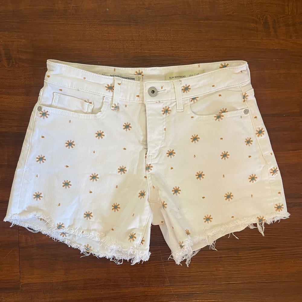 Embroidered White Denim Shorts